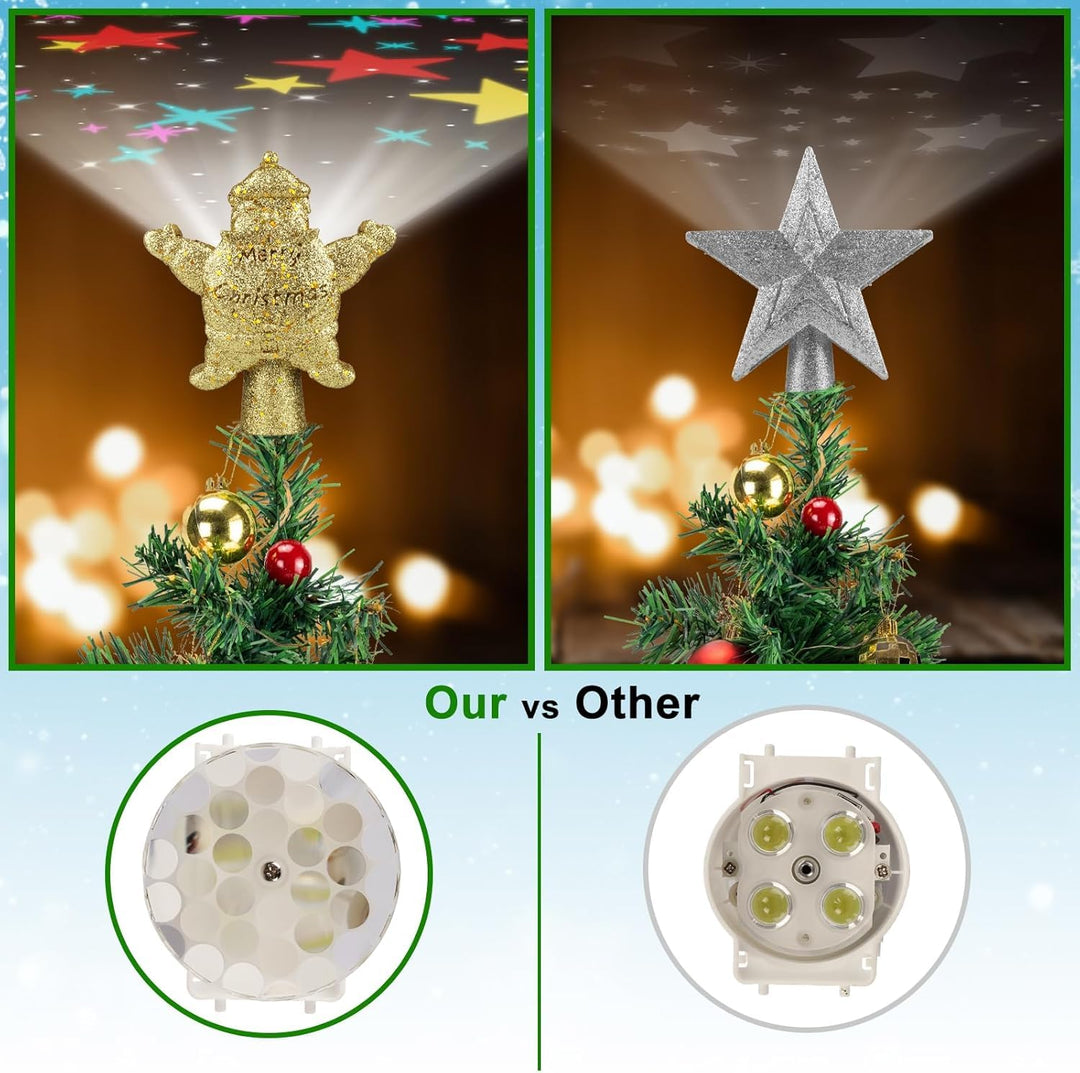 Christmas Tree Topper, Santa Claus Tree Topper with LED Rotating Snowflake Projector Lights, 3D Hollow Santa Claus Tree Topper for Tree Decorations