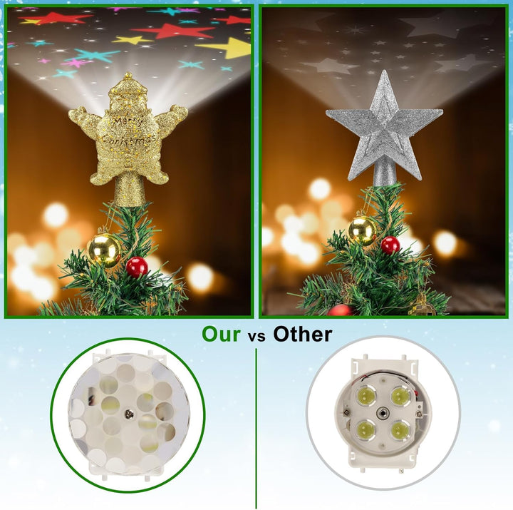 Christmas Tree Topper, Santa Claus Tree Topper with LED Rotating Snowflake Projector Lights, 3D Hollow Santa Claus Tree Topper for Tree Decorations