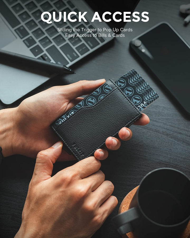 Card Holder Wallet for Mens with ID Windows RFID Blocking Pop Up Wallet Slim Leather Wallet Holds Up to 12 Cards Men&#39;s Card Case, Black