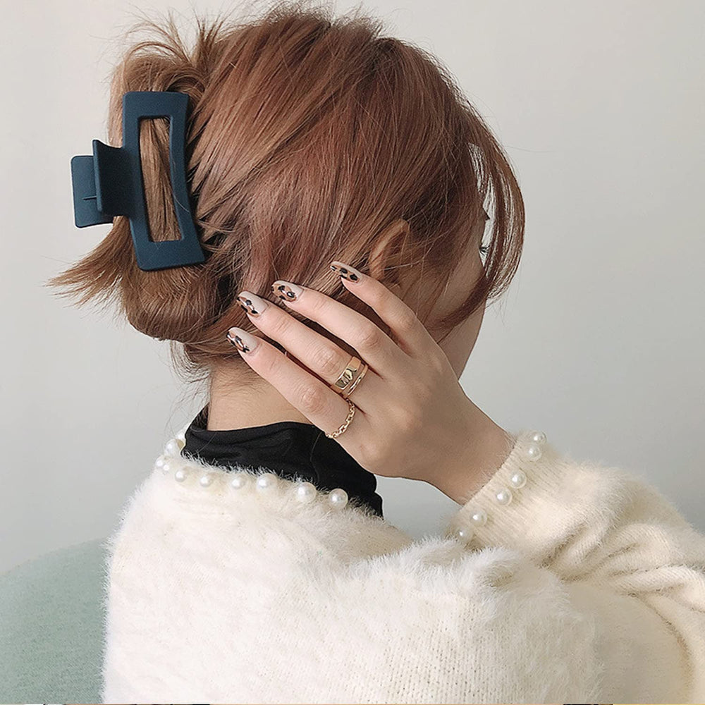4pcs Large Hair Claw Clips for Thick Hair, 4.2' Neutral Hair Clips for Women and Girls, Big Rectangle Hair Clip Non Slip Square Jaw Clips Strong Hold Hair Clamps for All Hair Types