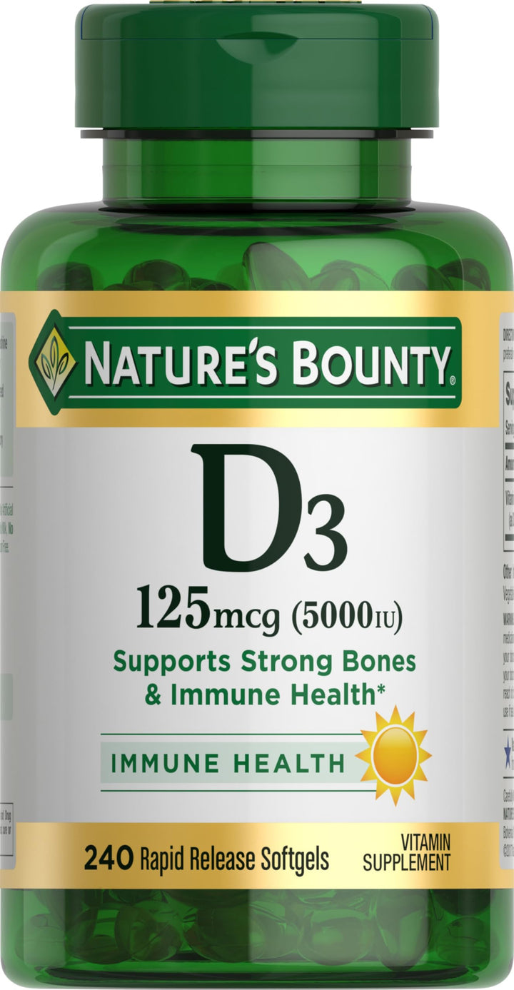 Nature&#39;s Bounty Vitamin D3 5000 IU Softgels, Rapid Release, Immune Support, Vitamin D Supplements, 240 Ct