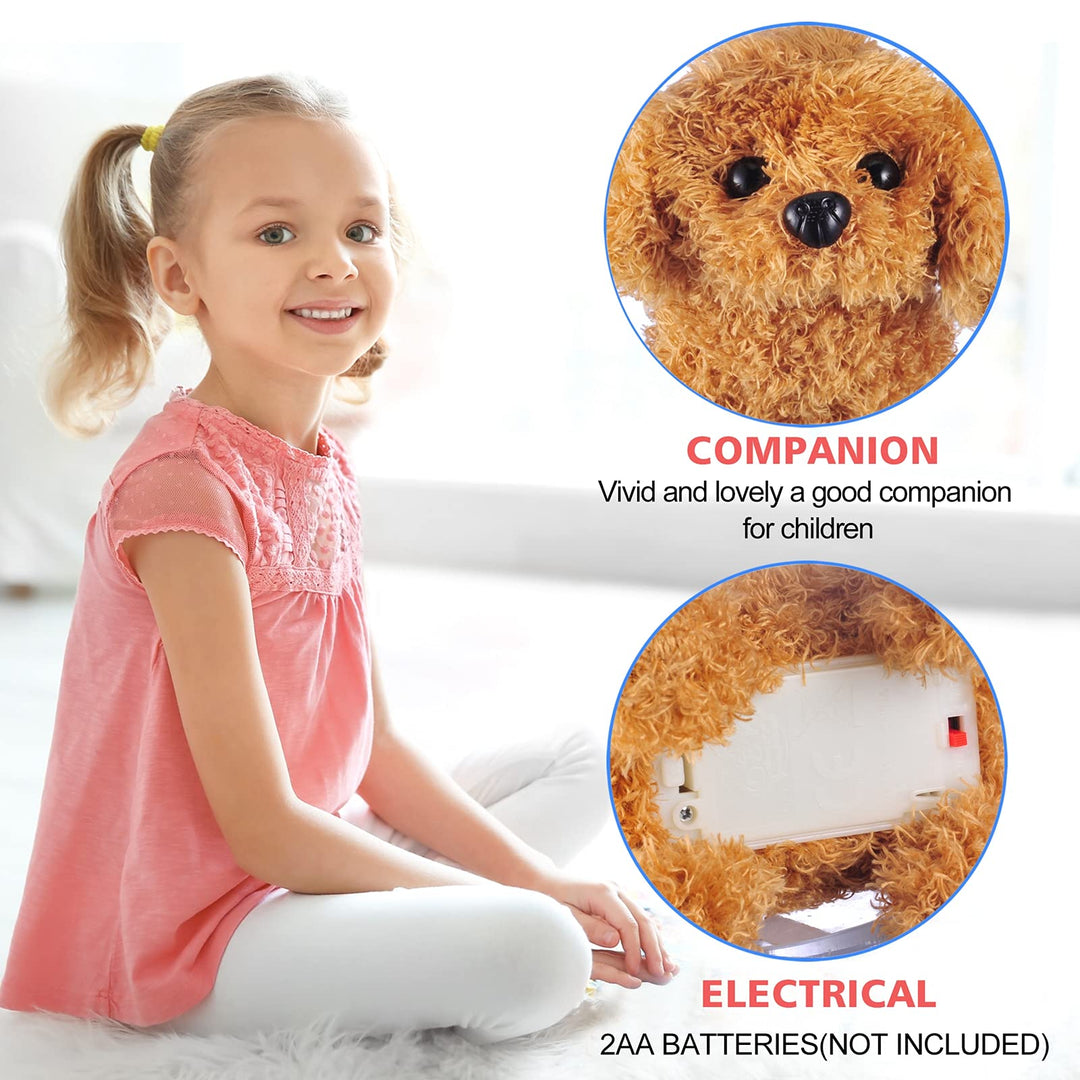Plush Teddy Toy Puppy Electronic Interactive Pet Dog - Walking, Barking, Tail Wagging, Stretching Companion Animal for Kids Children (Teddy Dog)