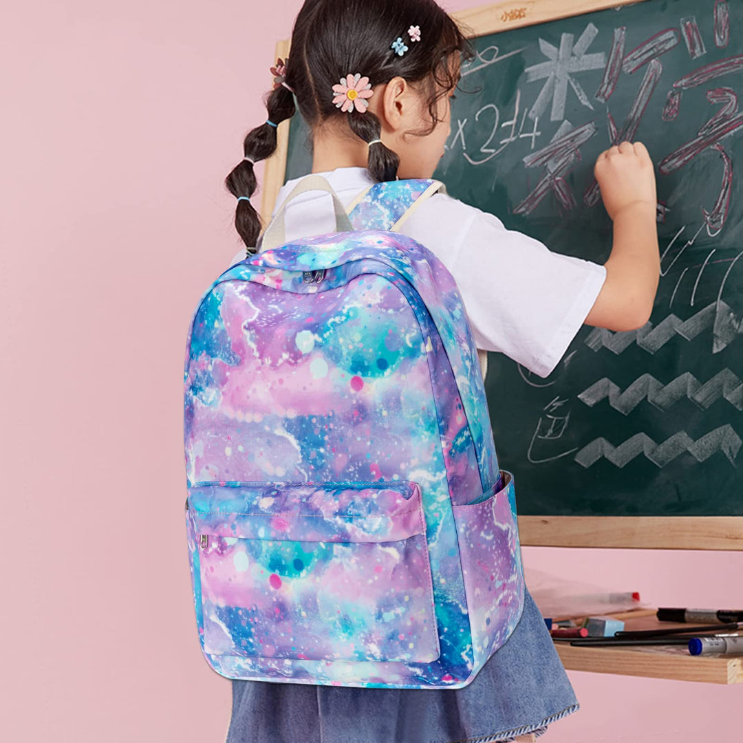 School Backpacks for Teen Girls&amp;Boys Lightweight Canvas Backpack Bookbags Set(Tie Dye Purple) Medium