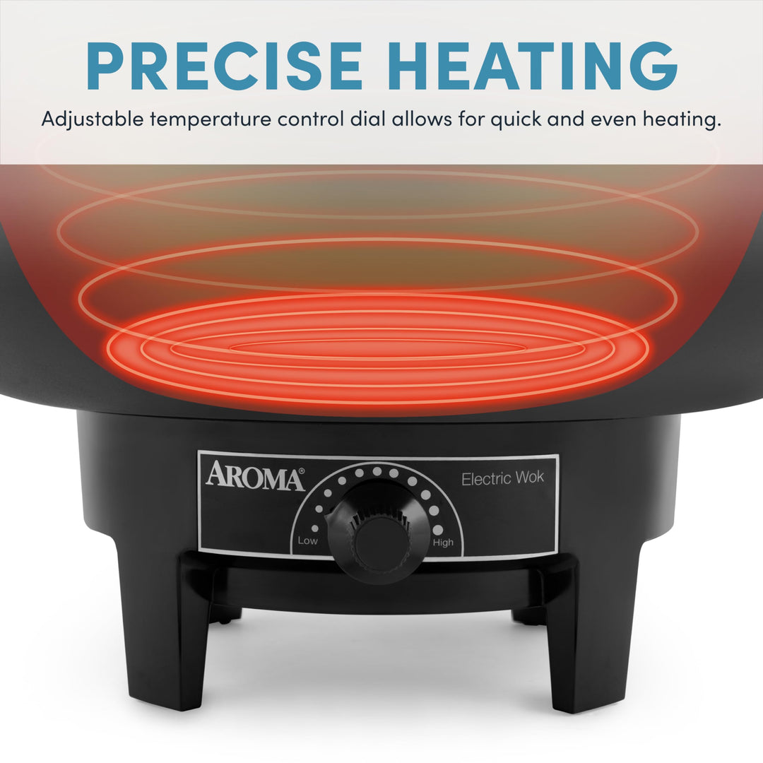 Aroma Housewares AEW-305 Electric Wok Easy Clean Nonstick, Dishwasher Safe, 7Qt, Black