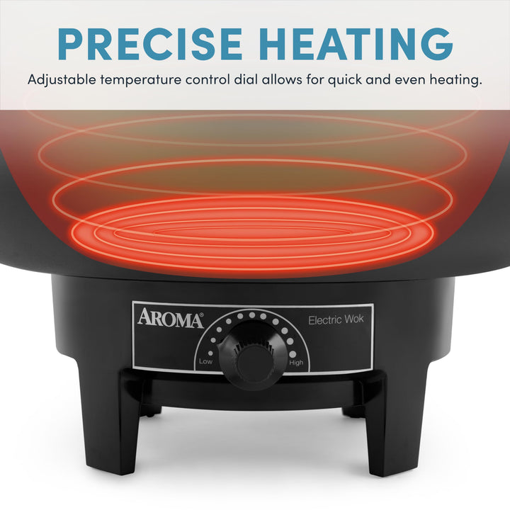 Aroma Housewares AEW-305 Electric Wok Easy Clean Nonstick, Dishwasher Safe, 7Qt, Black