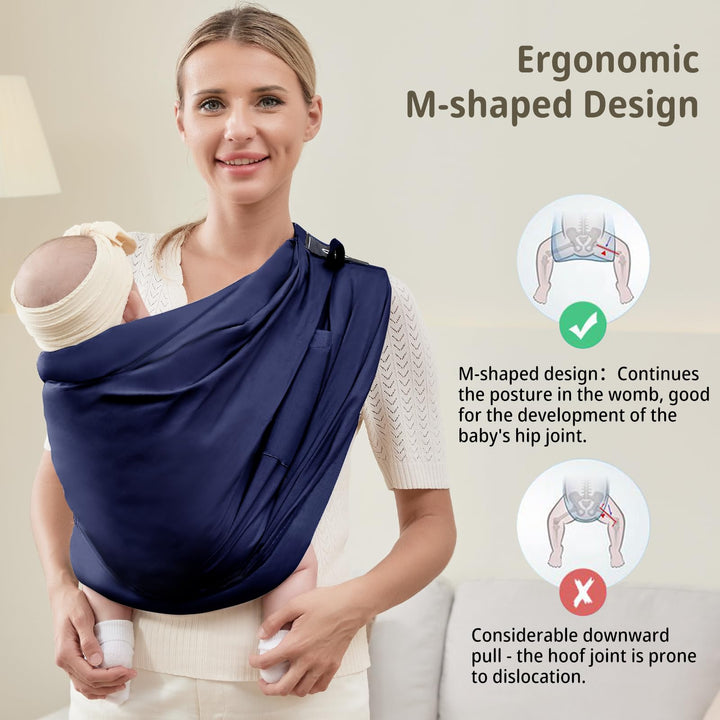 CUBY Baby Carrier, Natural Cotton Baby Sling Baby Holder Extra Comfortable for Easy Wearing Carrying of Newborn, Infant Toddler Carrier Sling for Baby Registry, Nursing,Breastfeeding (Aegean Sea)