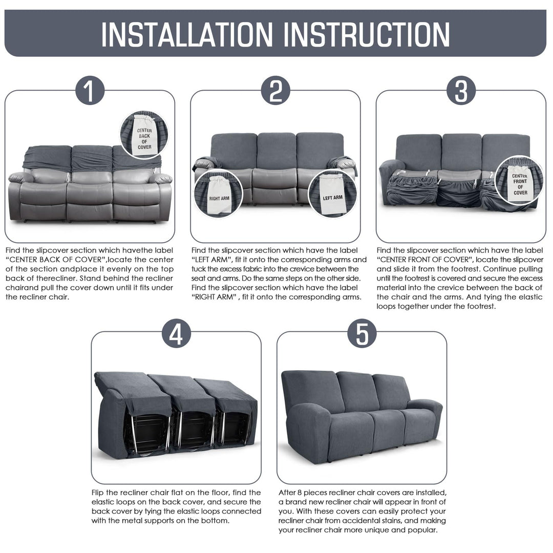 TAOCOCO Recliner Sofa Covers 8-Pieces Stretch Large Cou