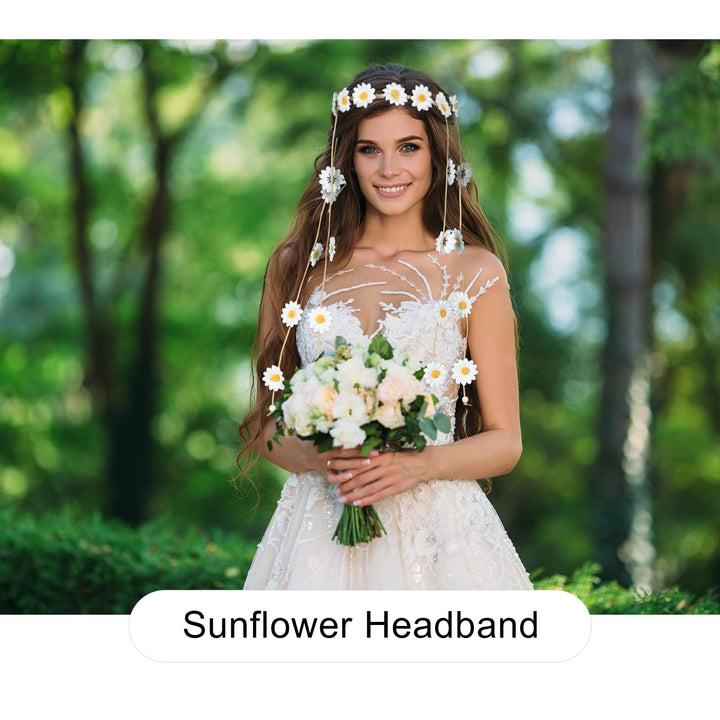 White: Flower Hippie Headband Floral Crown - Awaytr Beh