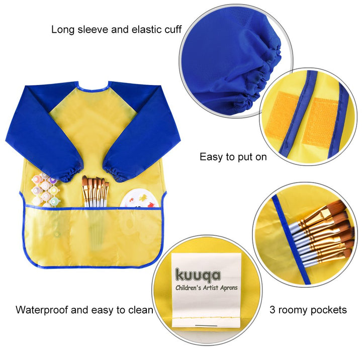 Childrens Kids Toddler Waterproof Play Apron Art Smock with 3 Roomy Pockets - Painting, Baking, Feeding Smock - Age 2-4 years (Paints and Brushes not included)