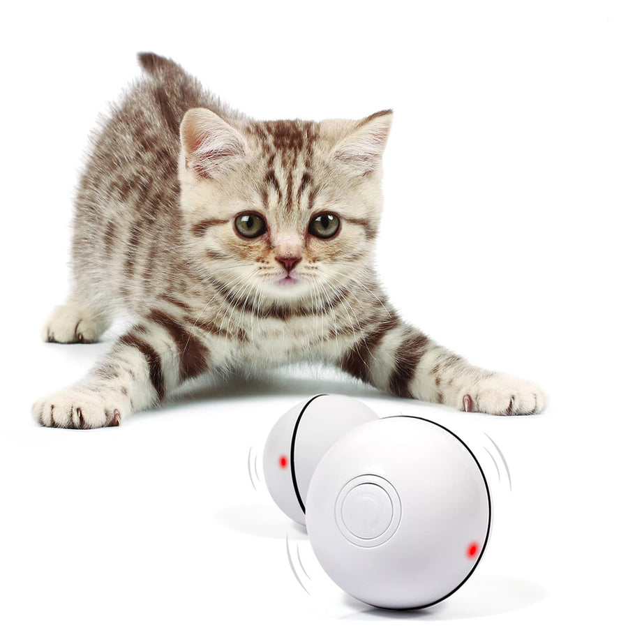 YOFUN Smart Interactive Cat Toy - Upgraded 360 Degree Self Rotating Ball, USB Rechargeable Wicked Ball, Build-in Spinning Led Light, Stiulate Hunting Instinct for Your Kitty (White)