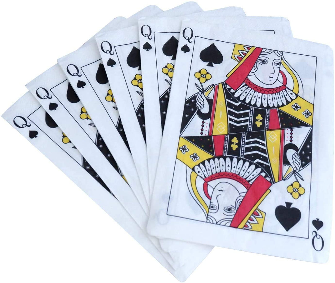 Casino Party Napkins - 50 Pack Queen of Spades Playing Card Shaped Disposable Paper Party Napkins 5x7 for Casino Night Poker Game Party Supplies Tableware Decoration