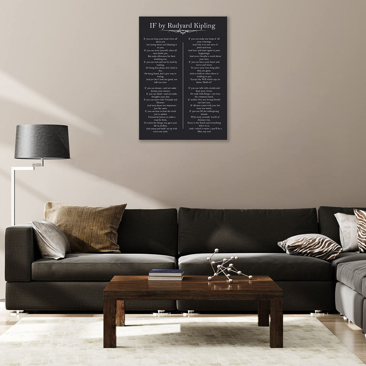 IF You Can Keep Your Head Rudyard Kipling Poem Motivational Wall Art Quotes Inspirational Canvas Prints Black Poster Picture Modern Decor Painting Unframed 12x18 inch (No Framed -Canvas Poster)