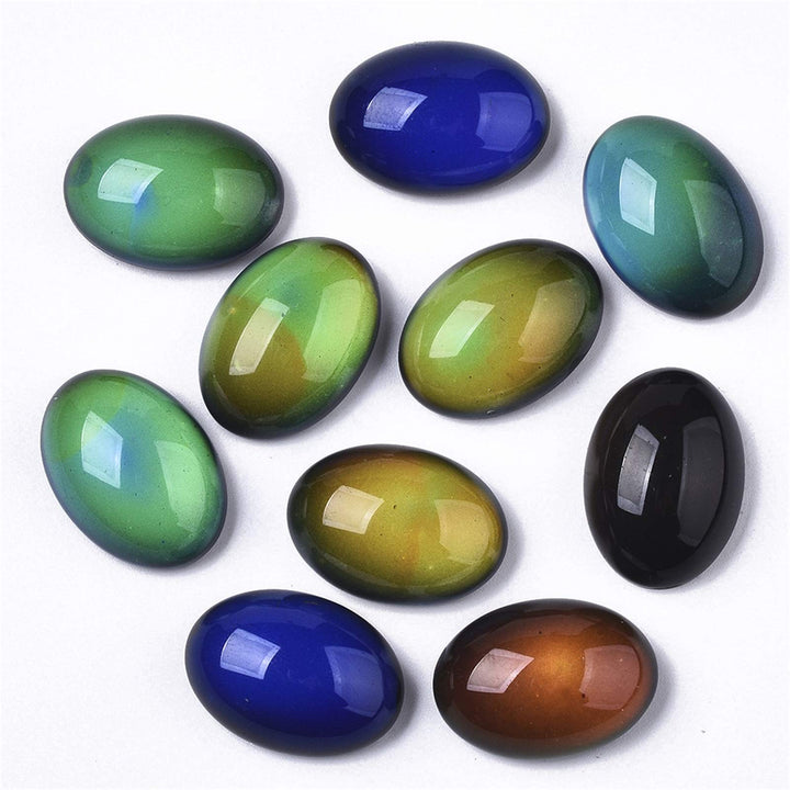 100pcs Oval Crystal Glass Mood Cabochons 21x15mm Temperature Sensing Color Changing Flat Back Cabochon Bead Charms for Pendent Jewelry Craft Making