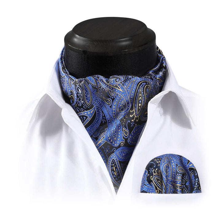 HISDERN Ascot Ties for Men Navy Blue Paisley Cravat for