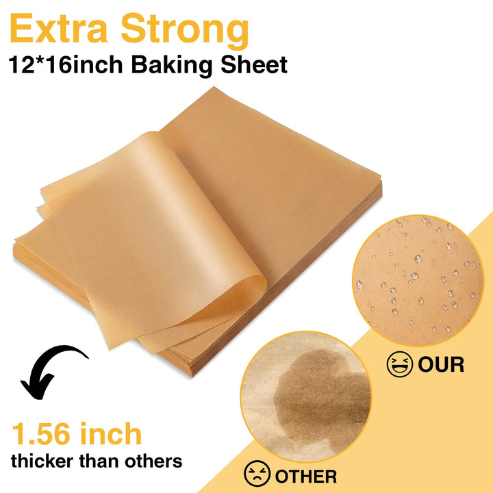 300 PCS Parchment Paper Sheets - 12x16 Inch No Chemical Non-Stick Unbleached Pre-Cut Parchment Paper with a Silicone Brush, for Baking Grilling Air Fryer Steaming Bread Cup Cake Cookie