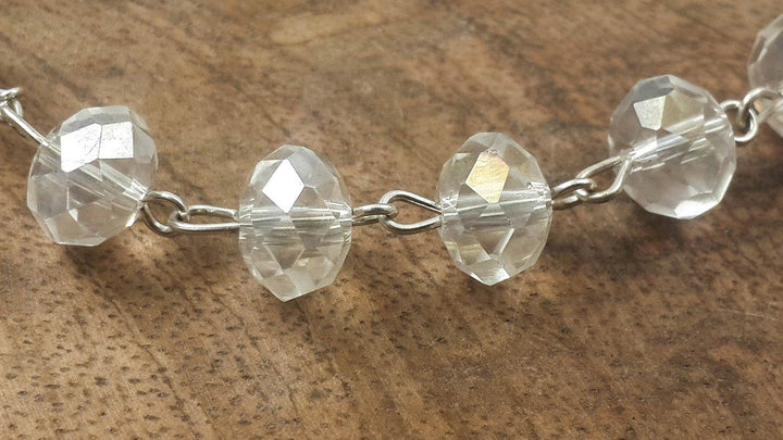 White Clear Crystal Beads Rosary Prayer Beaded Necklace with Holy Soil Medal and Jesus Cross Communion Rosary