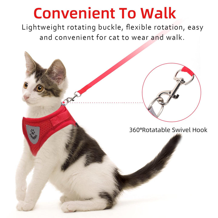 Cat Vest Harness and Small Dog Vest Harness for Walking, All Weather Mesh Harness, Cat Vest Harness with Reflective Strap, Step in Adjustable Harness for Small Cats (Red, S)