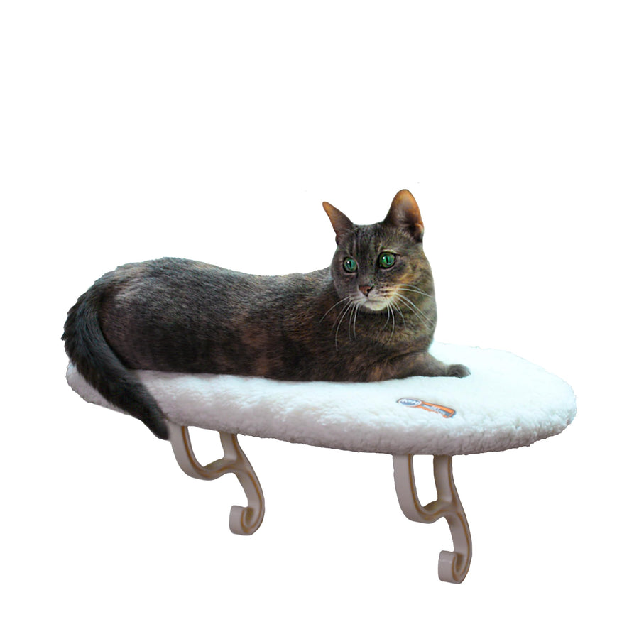Kitty Sill Cat Window Perch for Large Cats, Orthopedic Window Hammock Bed Holds 40LBS, Washable Cover, Kitty Windowsill Bed Seat for Indoors - Cream Fleece, Unheated, 14 X 24in