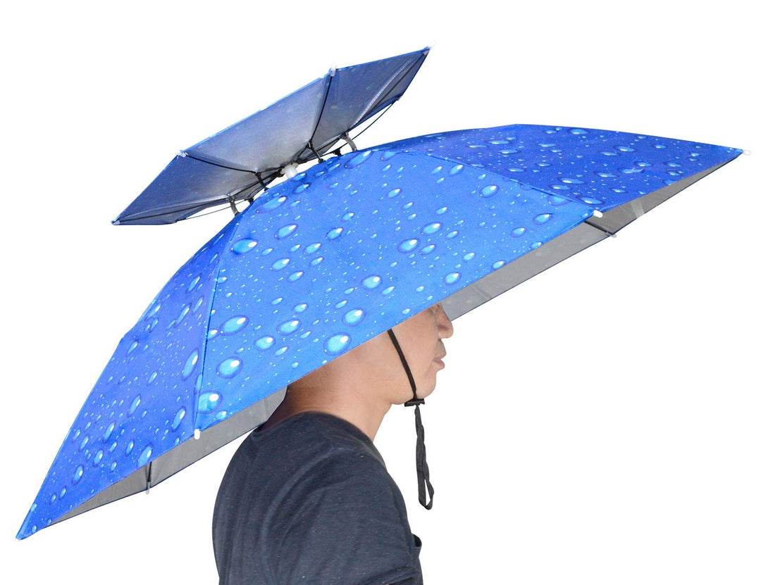 37.4&#39;&#39; Diameter Double Layer Folding Compact UV Wind Protection Umbrella Hat for Fishing Gardening Outdoor