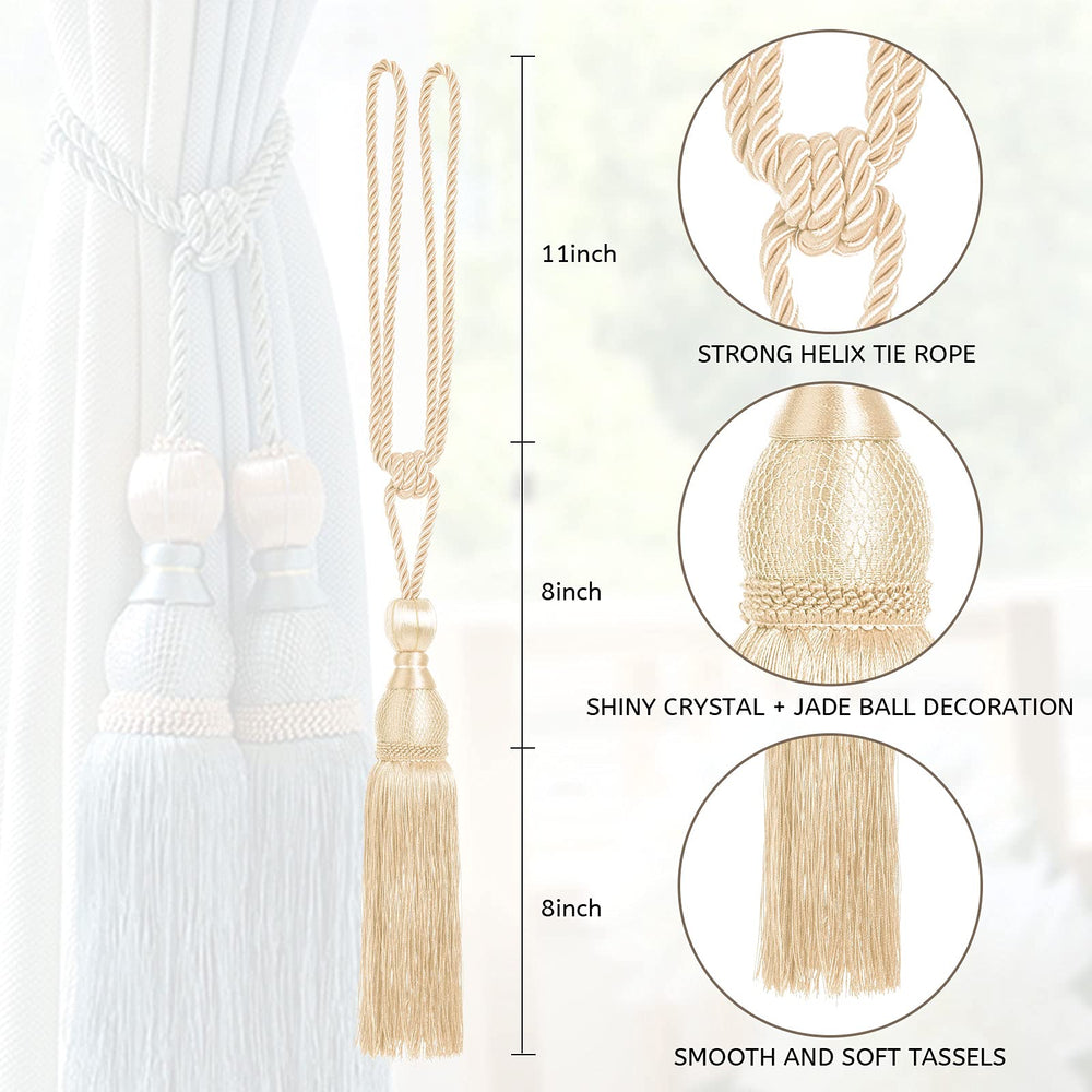 2 Pack Mesh Ball Tassel Curtain Tiebacks European Vintage Style High-Grade Curtain Holdbacks Handmade Braided Rope Decorative Drape Tie Backs for Home and Office Window Drapery (Beige Pink)