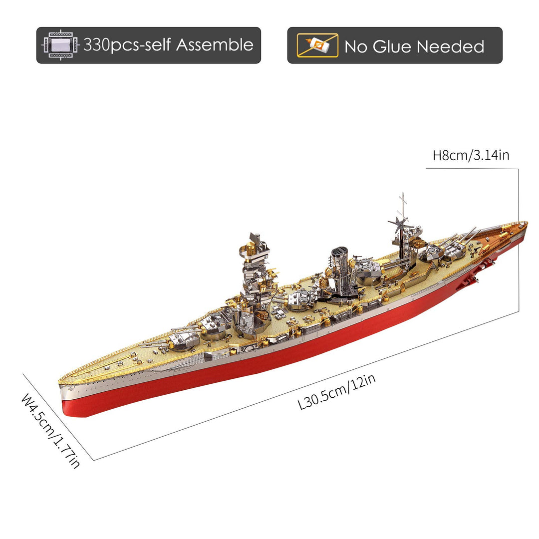 3D Metal Puzzle Warship Model Kits, Fuso Battleship Military Watercraft Model Building Kits for Adults, DIY 3D Brain Teaser Puzzle Toys for Famliy Time, Great Gift-330 Pcs