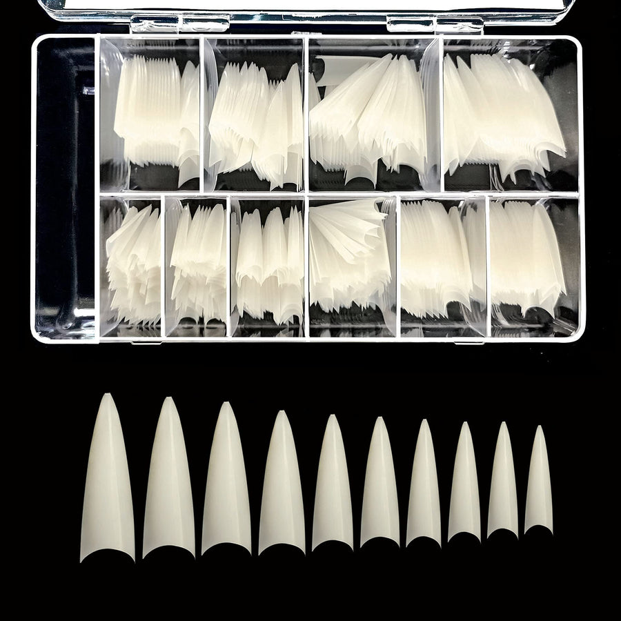 BE.YOU Beyou Natural Long Stiletto 500Pcs Artificial Fake Nail Tips, 10 Sizes 28510 For Nail Salon