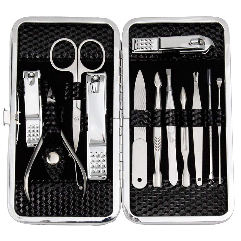 Manicure, Pedicure Kit, Nail Clippers Set of 12Pcs, Professional Grooming Kit, Nail Tools with Luxurious Travel Case