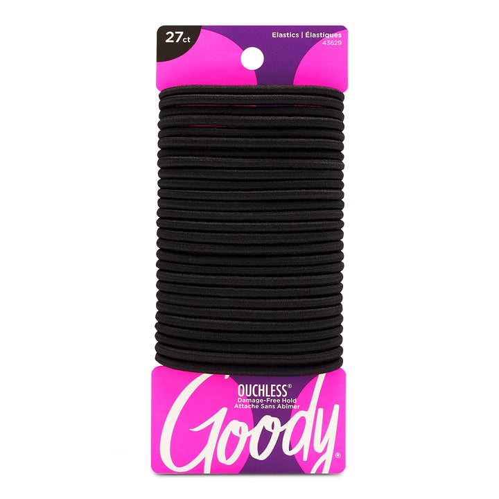 Goody Ouchless Women&#39;s Elastic Hair Ties - 27 Count, Black - 4MM for Medium Hair - Long-Lasting Braids, Ponytails, and More - Pain-Free Hair Accessories (Packaging May Vary)