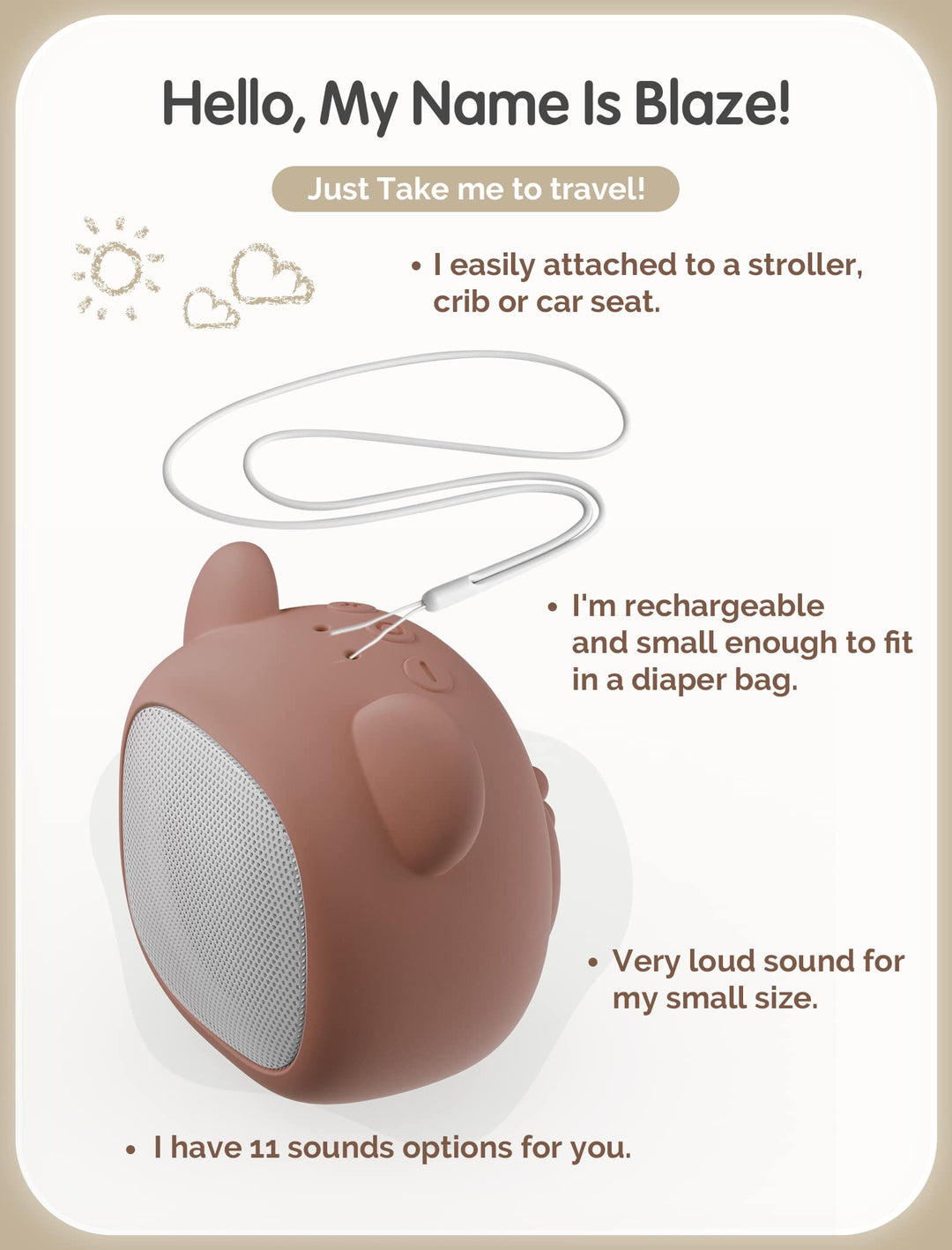 AIRSEE White Noise Machine - Portable Sound Machine with Nightlight 29 Non-Looping Soothing Sounds for Sleeping, Sleep Sound Noise for Home and Travel… (Mini with Brown case)