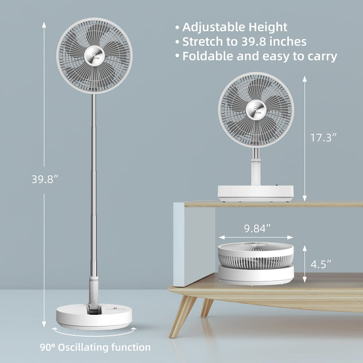 10 Battery Operated Fan, Portable Travel Fan for Sleeping, Oscillating Fan with Remote Control, Cordless Rechargeable Pedestal Fan, Standing Fan for Bedroom, Home, Office, Dorm