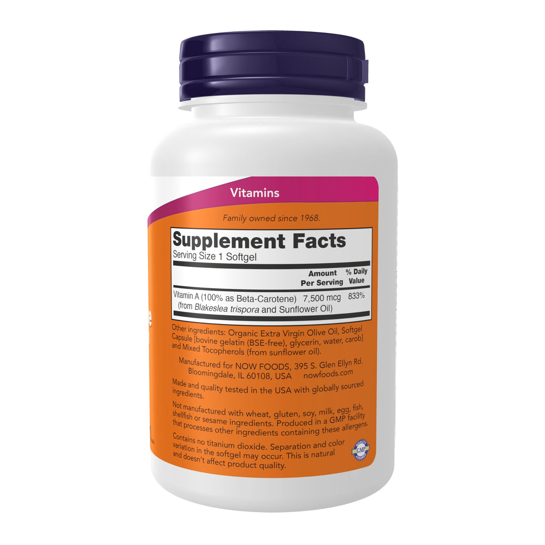 Supplements, Natural Beta Carotene 25,000 IU, Essential Nutrition, 180 Softgels