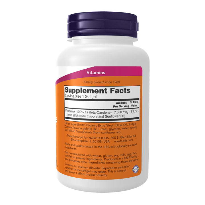 Supplements, Natural Beta Carotene 25,000 IU, Essential Nutrition, 180 Softgels