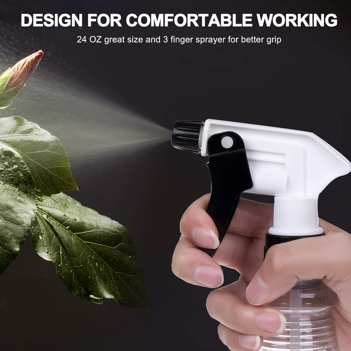 Plastic Spray Bottle (24oz 3 Pack) for Cleaning Solutions, Car Detailing Care, Planting, Pet, Clear Finish, Heavy Duty Empty Spraying Bottles Mist Water Sprayer with Measurements &amp; Adjustable Nozzle