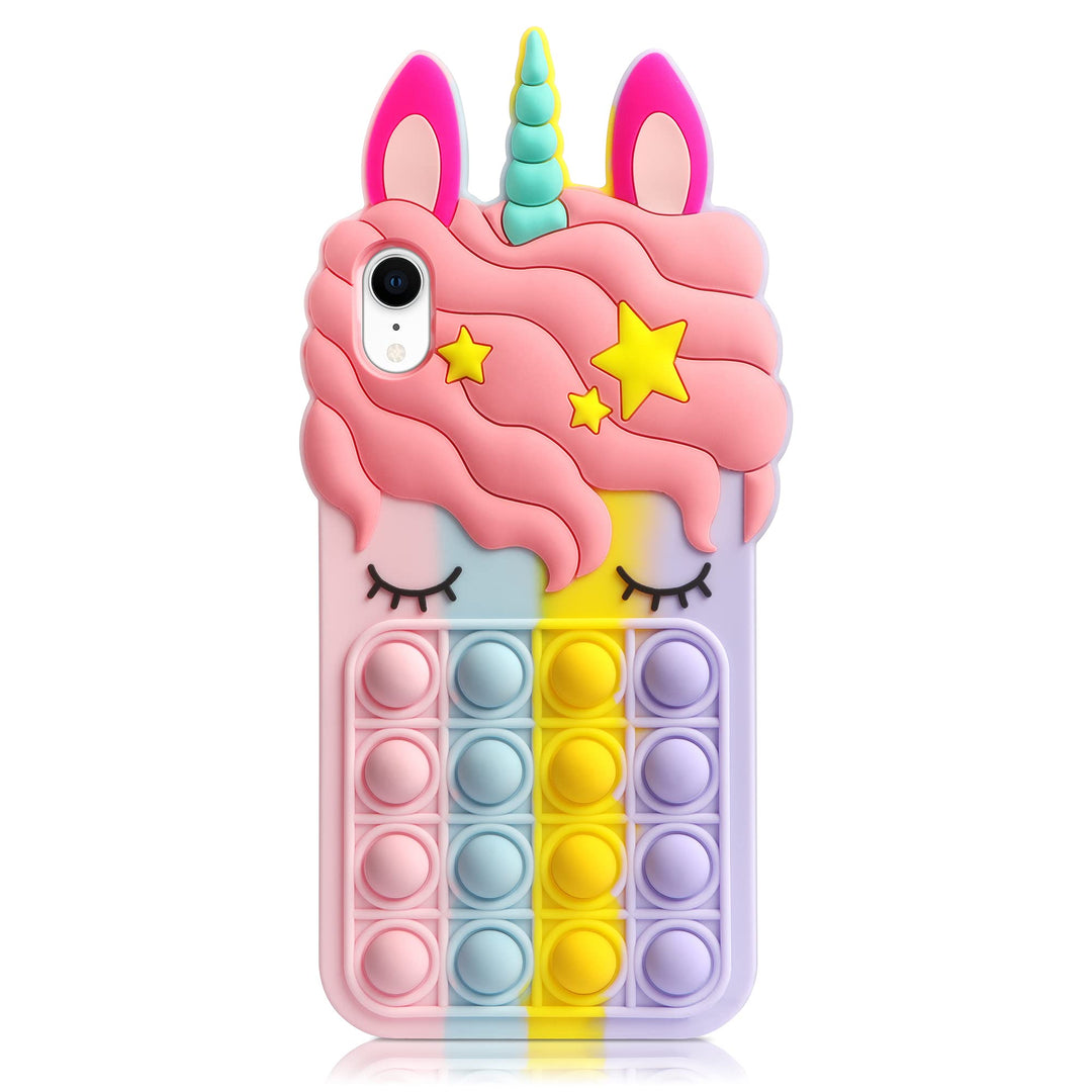 Fidget Toys Phone Case for iPhone XR Phone Case Bubble Bumper Protective Soft Silicone Shockproof Stress Reliever Pop Fun Phone Cover Shell Women Girls Case for iPhone XR 6.1 Inch, Rainbow