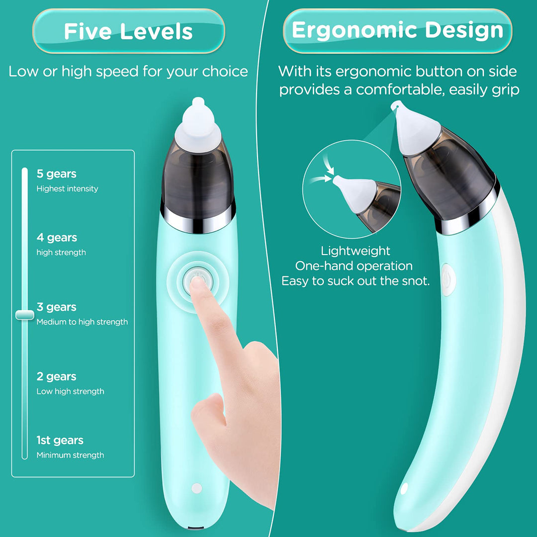 Baby Nasal Aspirator Automatic Nasal Sucker Electric Baby Nose Cleaner Nose Mucus Booger with 5 Levels of Suction Rechargeable Portable Mucus Remover for Newborn Infant Toddler Toddler (Green)