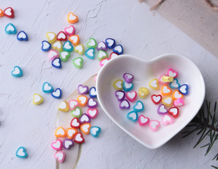 150 Pcs Heart Shape Beads with 2 Holes Acrylic Colorful Love Mixed Flat Loose Pony Beads for DIY Jewelry Making Bracelet Necklace Crafting Key Chain Ring Earring (Heart)