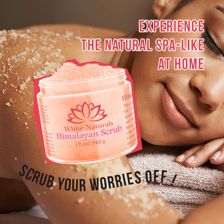 Himalayan Salt Body Scrub, Pink Exfoliator For Women, Exfoliating Scrub for Soft Skincare, Removes Dead Skin Cells, Natural Face Foot Hands Exfoliation Deep Cleansing &amp; Moisturize Skin Large 12oz Jar