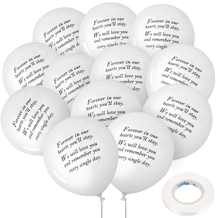 Gejoy 50 Pieces Memorial Balloons Biodegradable Remembrance Balloons White Funeral Balloons and 3 Pieces Balloon Ribbon for Balloon Release, Funeral Decoration