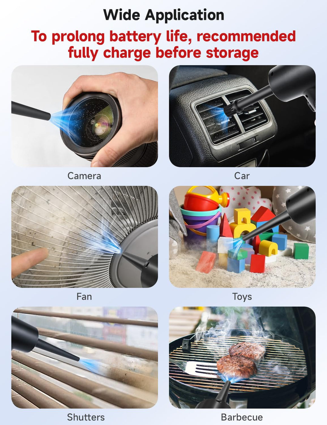 Electric Air Duster, 3-Gear to 51000RPM Compressed Air Duster with LED Light, Cordless Air Blower for Computer Keyboard Car Cleaning 6000mAhRechargeable 10W Fast Charging Air Can Duster