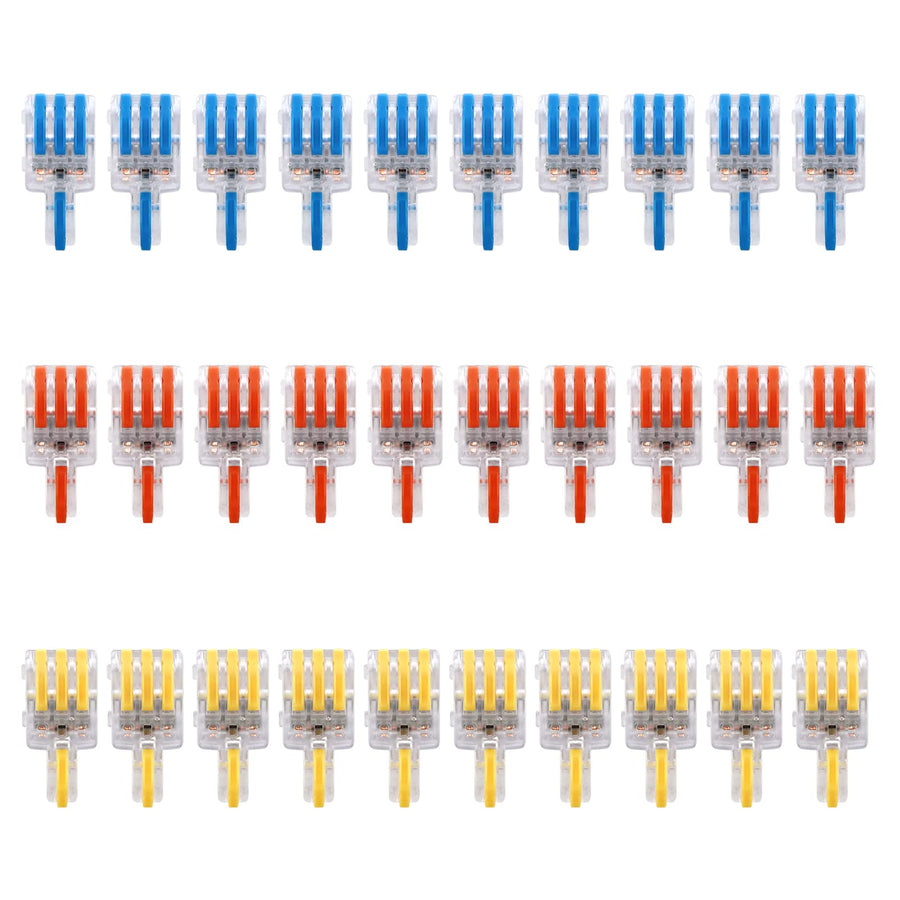30 Pcs Lever Connectors,Electric Splice Connectors 3 Port,Quick Push in Conductor Terminal Block 28-12 AWG
