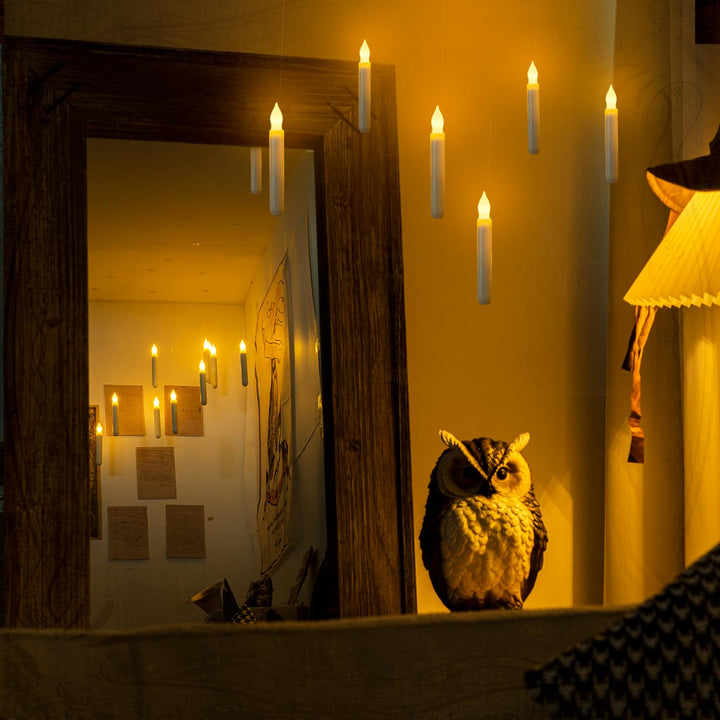 24 Pcs Hanging Floating Candles, NO Remote, Flameless Taper Candles Battery Operated, 6.5 Warm Yellow Flickering Flame Candlesticks, Dripless LED Handheld Candles Lights for Halloween Xmas