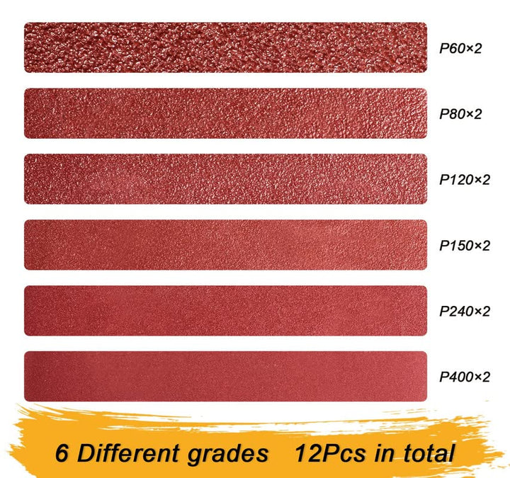 12PCS Sanding Belts 4×36-Inch Sanding Belt Belt Sander Belt Sander Paper (2 Each of 60, 80, 120,150,240,400 Grits) Aluminum Oxide