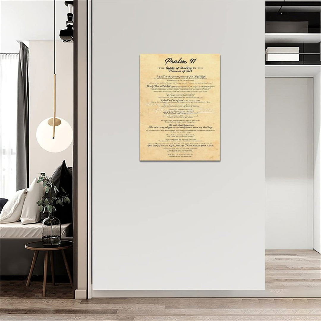 Rustic Bible Verses Canvas Wall Art Psalm 91 Pictures Wall Decor Inspirational Scripture Painting Prints Framed Modern Artwork Home Decoration for Bathroom Living Room Bedroom Church