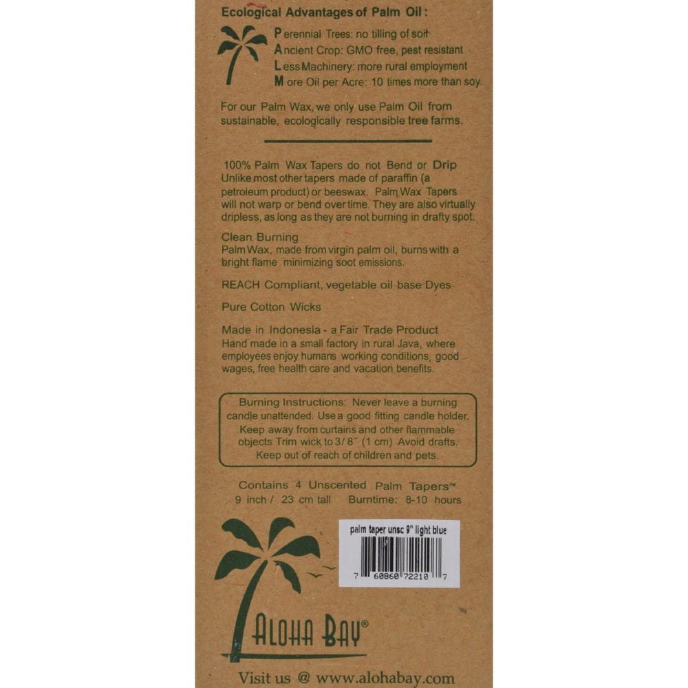 Palm Tapers Light Blue Candles, Unscented, 4 Count