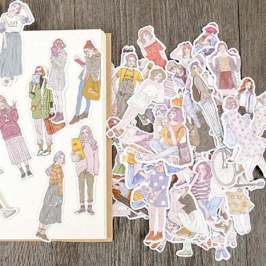 100 PCS Fashion Lovely Girls Stickers Waterproof Handbook DIY Craft Photo Album Scrapbook Journal Planner Motorcycle Car Laptop Luggage Water Bottle Paper Stickers