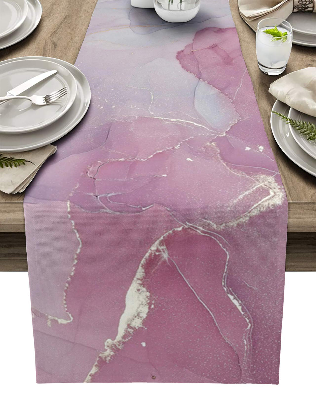 Marble Pink Table Runner-Cotton Linen-72 Inch Long Agate Gold Line Holiday Dresser Scarves,Abstract Modern Art Ombre Tablerunner for Kitchen Coffee/Dining Bedroom Home Living Room Dinner Scarf Décor