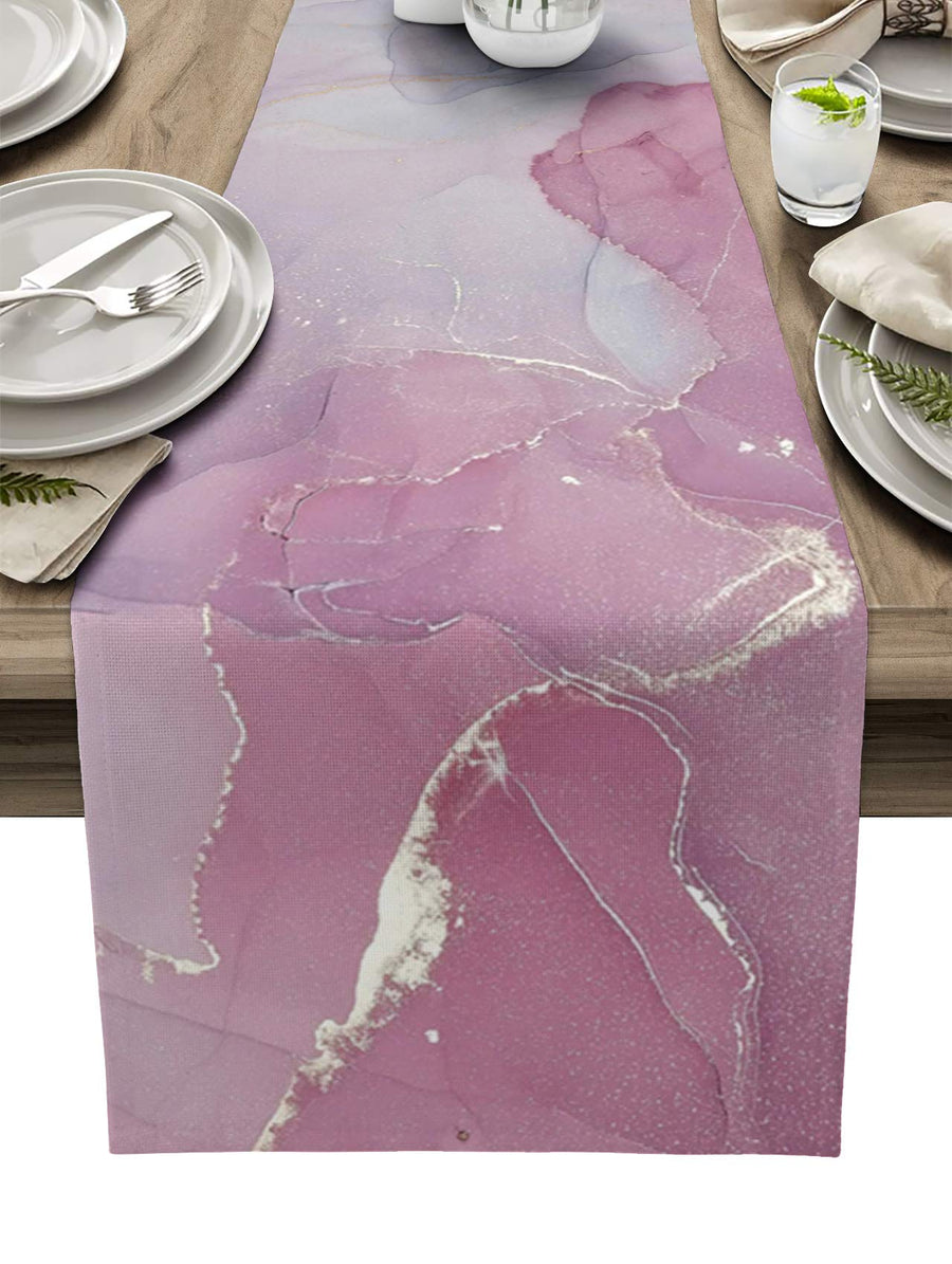Marble Pink Table Runner-Cotton Linen-72 Inch Long Agate Gold Line Holiday Dresser Scarves,Abstract Modern Art Ombre Tablerunner for Kitchen Coffee/Dining Bedroom Home Living Room Dinner Scarf Décor