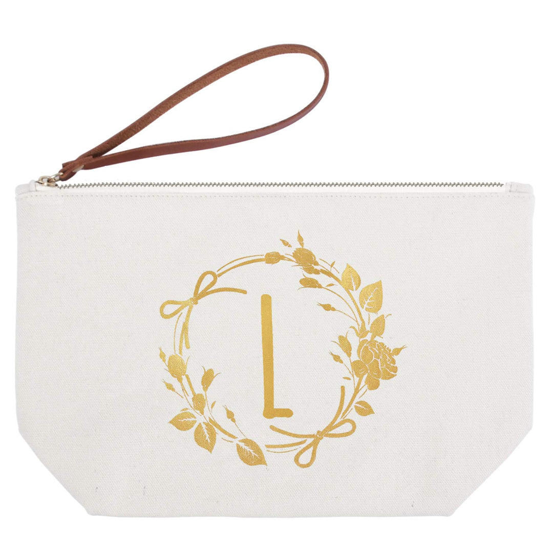 ElegantPark Monogrammed Gifts for Women Personalized Makeup Bag Monogram L Initial Makeup Bag for Wedding Gifts Birthday Gifts Teacher Gifts Cosmetic Bag Canvas