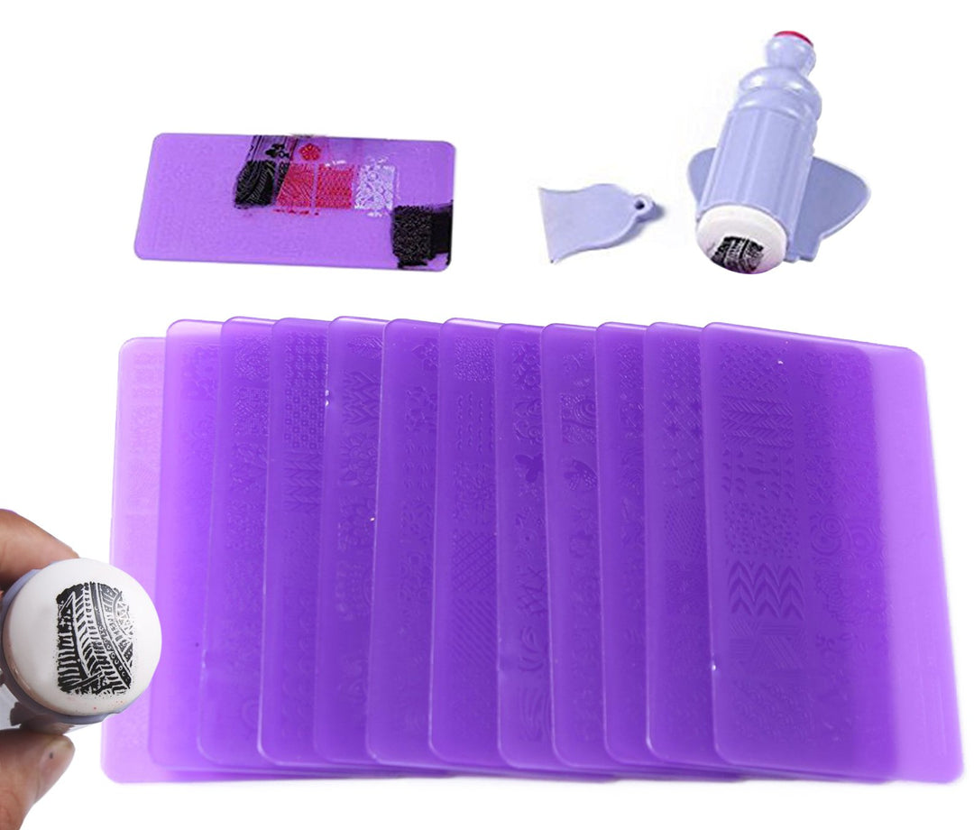 16PCS Nail Art Stamping Plate Mix Different Design Nail Art Stamp Image DIY Image Plate Template+1 Pcs Double Side Nail Art Stamper Tool