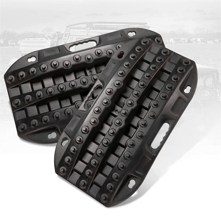 Off Road Traction Boads, 2 Pcs Short Recovery Track Traction Mats for 4WD Mud, Sand, Snow Ramps-Black Tire Traction Tool (Without Strap)